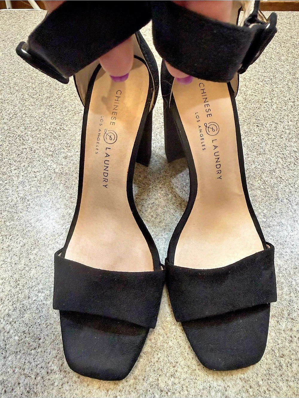 Chinese Laundry Black Block Heel Ankle Strap Sandals US 9 4” heel